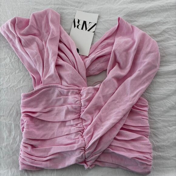 ZARA NWT Dressy Pink Ruffle Tank Women's Small Pink Office Work DinnerTop Blouse - Picture 1 of 3
